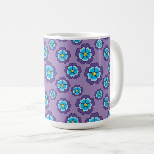 Violet blauw bloemen patroon koffiemok (Voorkant rechts)