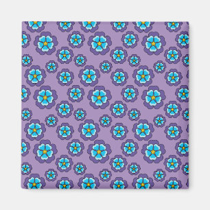 Violet blauw bloemen patroon magneet