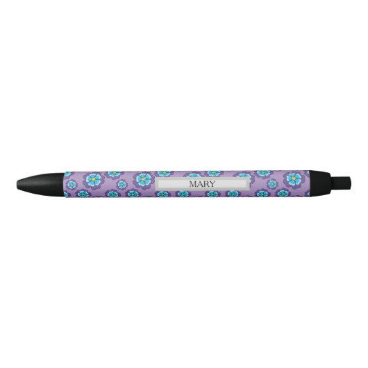 Violet Blauw Bloemen Patroon Personaliseren Zwarte Inkt Pen (Voorkant)
