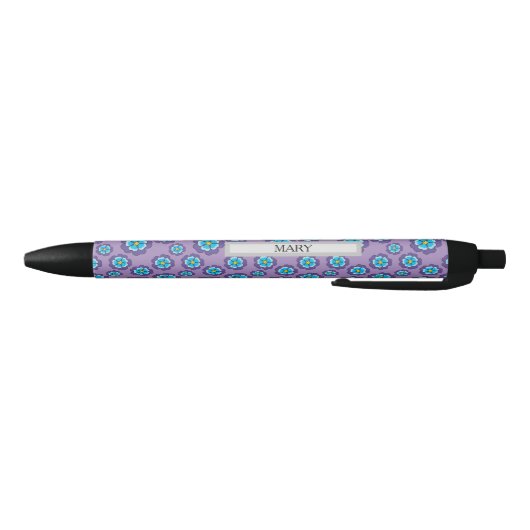 Violet Blauw Bloemen Patroon Personaliseren Zwarte Inkt Pen (Bodem)
