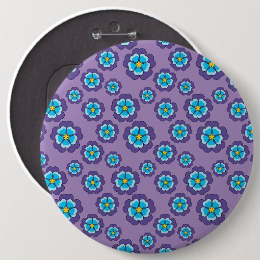 Violet blauw bloemen patroon ronde button 6,0 cm (Voorkant /achterkant)