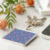 Violet blauw bloemen patroon sleutelhanger (Zijkant)