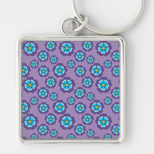 Violet blauw bloemen patroon sleutelhanger (Voorkant)