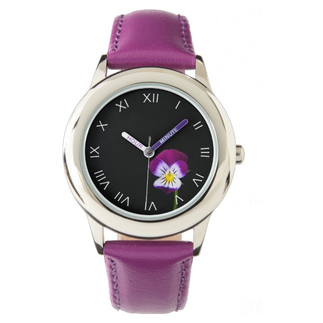 Violet Bloem Wit Romeinse cijfers wacna Horloge (Voorkant)