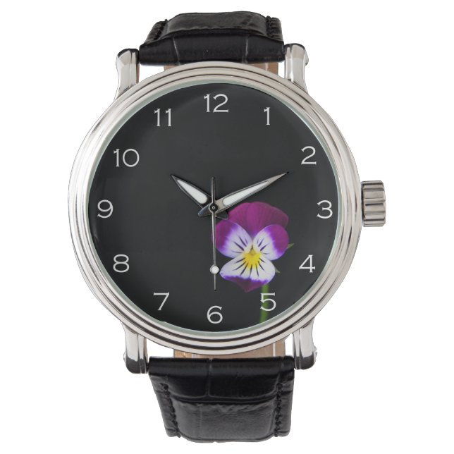 Violet Bloem Witte Nummers wacnm Horloge (Voorkant)
