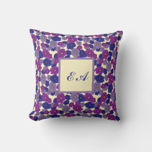 Violet bloemen blauw paars herhaald monogram patro kussen