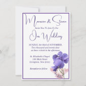 Violet Bloemen Elegante witte bruiloft Kaart (Voorkant)