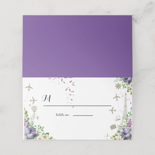 Violet Bloemen en Reizen Thema Huwelijksuitnodigin Plaatskaartje (Buitenkant ongevouwen)