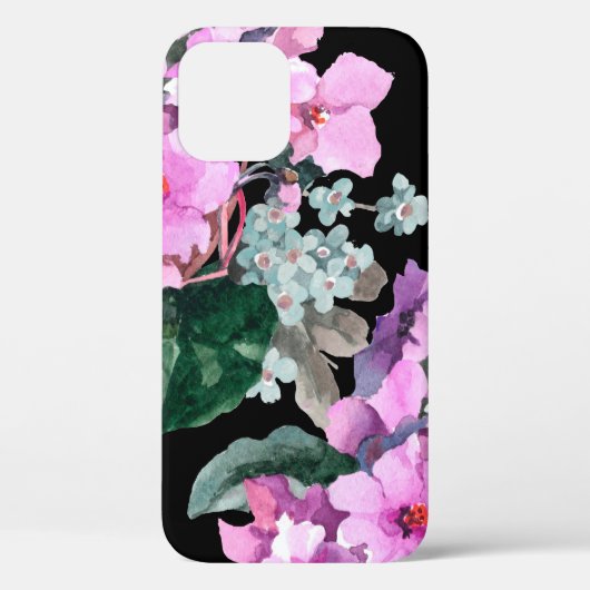Violet bloemen en vergeet me niet waterverf op bla Case-Mate iPhone case (Achterkant)