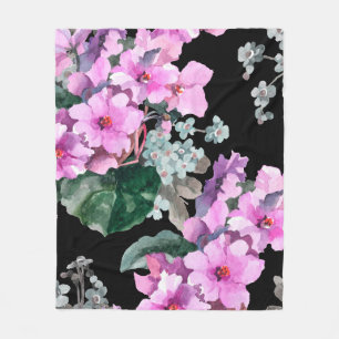Violet bloemen en vergeet me niet waterverf op bla fleece deken