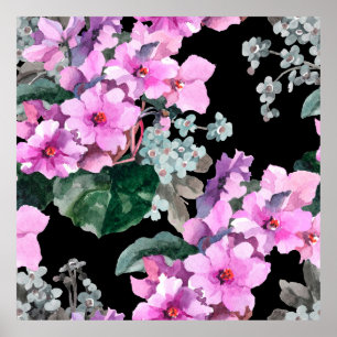 Violet bloemen en vergeet me niet waterverf op bla poster