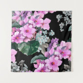 Violet bloemen en vergeet me niet waterverf op bla wandkleed (Voorkant)