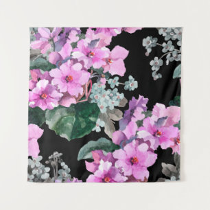 Violet bloemen en vergeet me niet waterverf op bla wandkleed