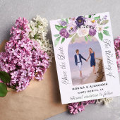 Violet bloemen foto bruiloft opslaan van de datum aankondigingskaart
