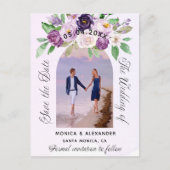 Violet bloemen foto bruiloft opslaan van de datum aankondigingskaart (Voorkant)