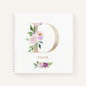  Violet Bloemen Gouden Folie Letter D Monogram Notitieboek (Voorkant)