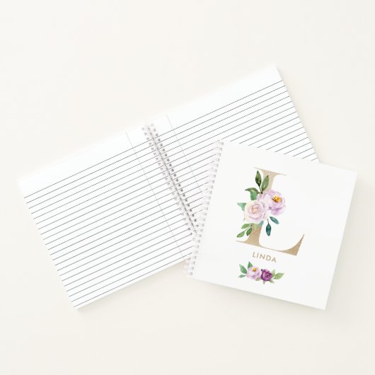  Violet Bloemen Gouden Folie Letter L Monogram Notitieboek (Binnen)