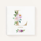  Violet Bloemen Gouden Folie Letter L Monogram Notitieboek (Voorkant)