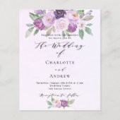 Violet bloemen groen budget bruiloft uitnodiging (Voorkant)