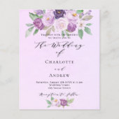Violet bloemen groen budget bruiloft uitnodiging flyer (Voorkant)