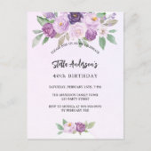 Violet bloemen groen verjaardag uitnodiging briefkaart (Voorkant)