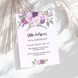 Violet bloemen groen verjaardag uitnodiging briefkaart<br><div class="desc">Een violette,  lavendelkleurige achtergrond. Versierd met violette en paarse waterkleurige bloemen en groen. Personaliseer en voeg jouw namen en feestdetails toe.</div>