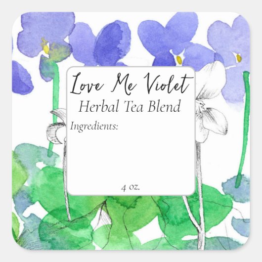 Violet Bloemen Kruidenthee Blend Blank Vierkante Sticker (Voorkant)