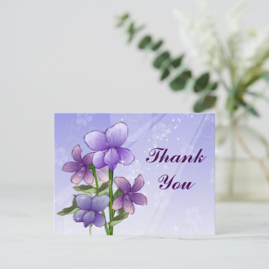 Violet bloemen kunst print dank u briefkaart (Staand voorkant)