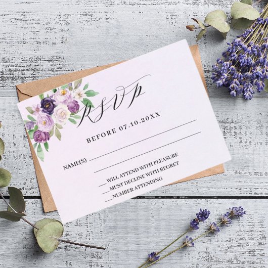 Violet bloemen lavendel bruiloft reactie RSVP-kaar RSVP Kaartje