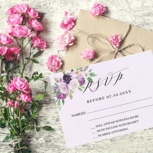Violet bloemen lavendel bruiloft reactie RSVP-kaar RSVP Kaartje