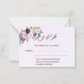 Violet bloemen lavendel bruiloft reactie RSVP Notitiekaartje (Voorkant)