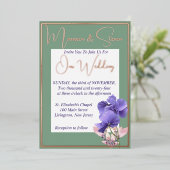 Violet Bloemen op Groene & Witte Bruiloft Folie Uitnodiging (Staand Voorkant)