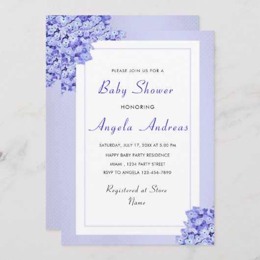 Violet Bloemen Violets Baby Jongen Douche Uitnodig (Voorkant / Achterkant)