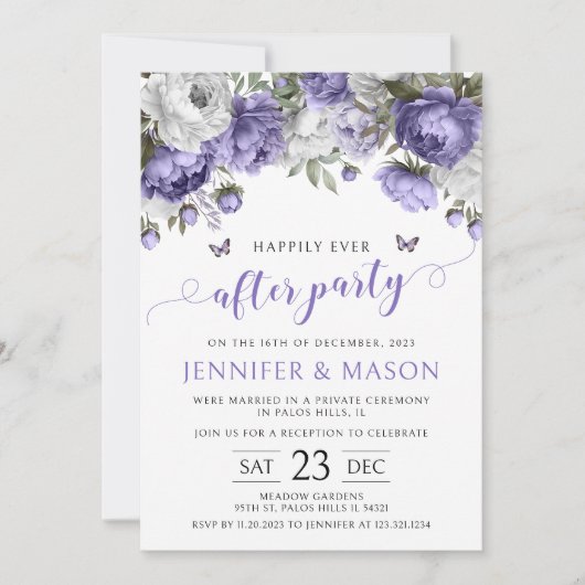 Violet bloemengelukkig ooit na feestuitnodiging kaart (Voorkant)