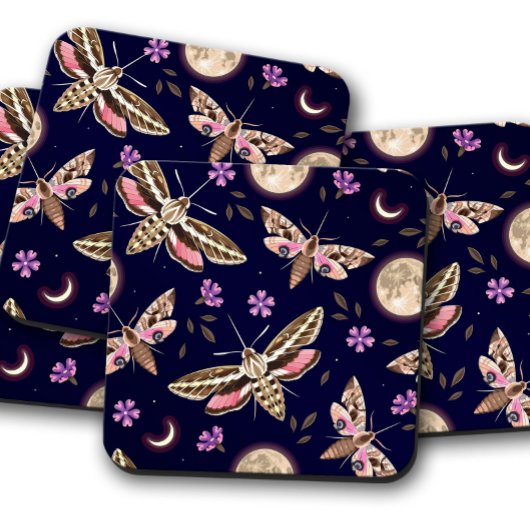 Violet Bloom Moth | Botanische Insect Cork Onderze Bier Onderzetter