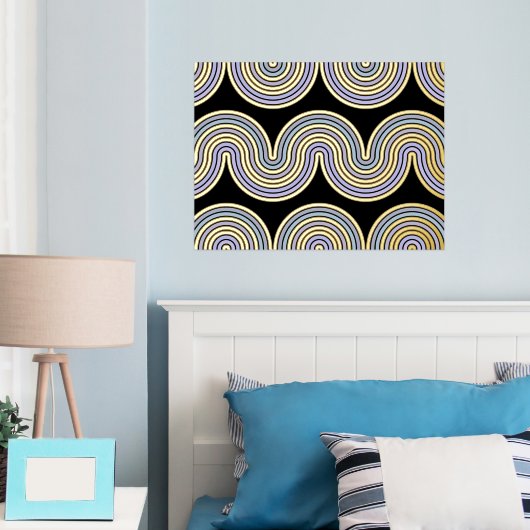 Violet Blue Abstract Wave Lines Art Pattern Gold Folie Afdrukken (Insitu (Slaapkamer))