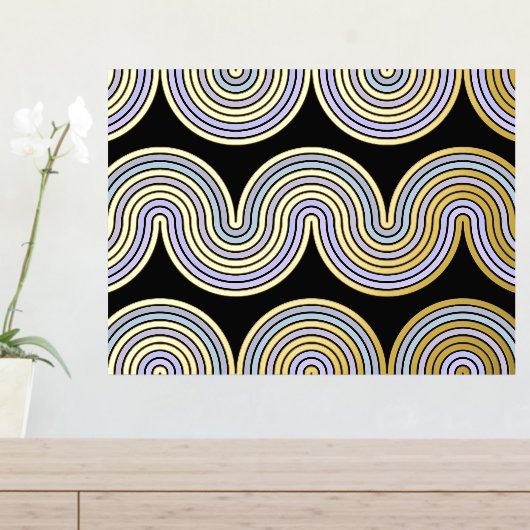 Violet Blue Abstract Wave Lines Art Pattern Gold Folie Afdrukken (Insitu (Entree Tafel))