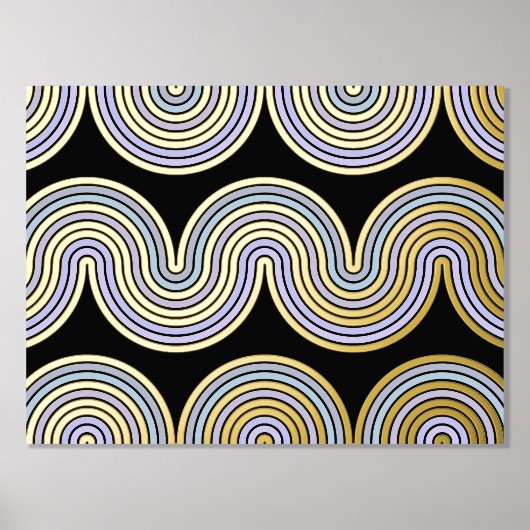 Violet Blue Abstract Wave Lines Art Pattern Gold Folie Afdrukken (Voorkant)