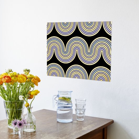 Violet Blue Abstract Wave Lines Art Pattern Gold Folie Afdrukken (Laag (Keuken))