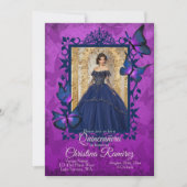 Violet, Blue Butterfly Quinceanera Invitation Kaart (Voorkant)