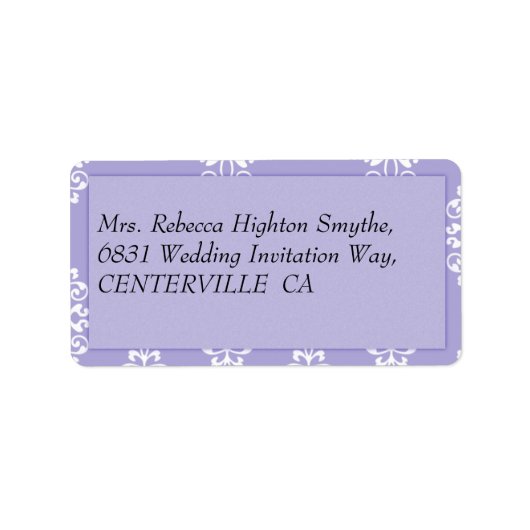 Violet Blue Damask Wedding Etiket (Voorkant)