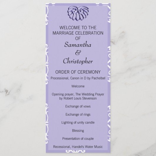 Violet Blue Damask Wedding Program Programmakaart (Voorkant)