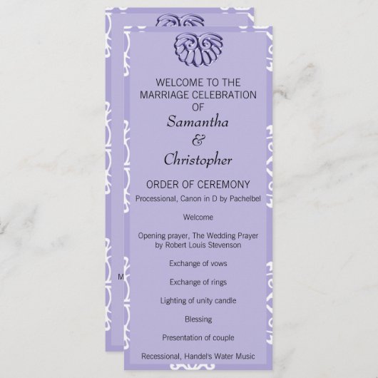 Violet Blue Damask Wedding Program Programmakaart (Voorkant / Achterkant)