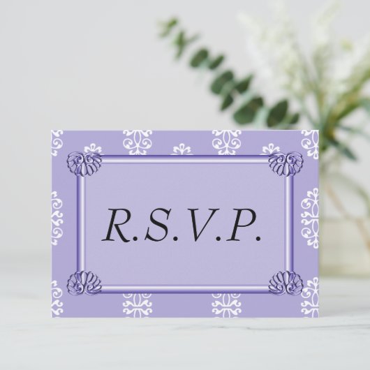 Violet Blue Damask Wedding RSVP (Staand voorkant)