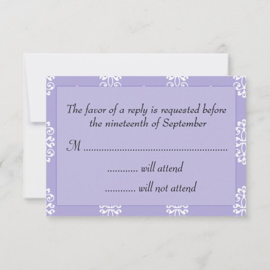 Violet Blue Damask Wedding RSVP (Achterkant)