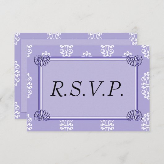 Violet Blue Damask Wedding RSVP (Voorkant / Achterkant)