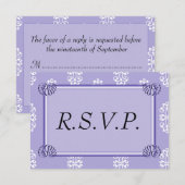 Violet Blue Damask Wedding RSVP Kaartje (Voorkant / Achterkant)