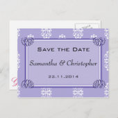 Violet Blue Damask Wedding Save the Date Aankondigingskaart (Voorkant / Achterkant)