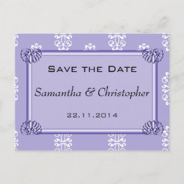 Violet Blue Damask Wedding Save the Date Aankondigingskaart