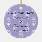 Violet Blue Damask Wedding Save the Date Keramisch Ornament (Voorkant)